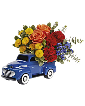 Touch Of Nature Miniature Fairy Garden Truck – Vintage Turquoise With Flowers