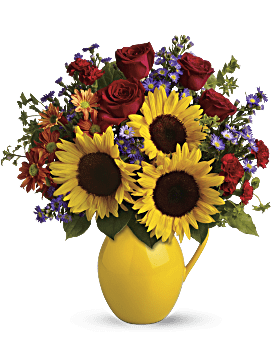 Multi-Colored , Mixed Bouquets , Sunny Day Pitcher Of Joy Bouquet , Same Day Flower Delivery By Teleflora