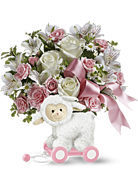 Agneau très doux de Teleflora – bouquet pour bébé rose