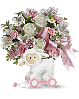 Agneau très doux de Teleflora – bouquet pour bébé rose