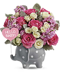 Shop Hello Sweet Baby flower arrangement in pink