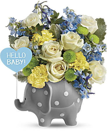 Shop Hello Sweet Baby flower arrangement in blue