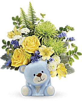 Blue , Mixed Bouquets , Joyful Blue Bear Bouquet , Same Day Flower Delivery By Teleflora