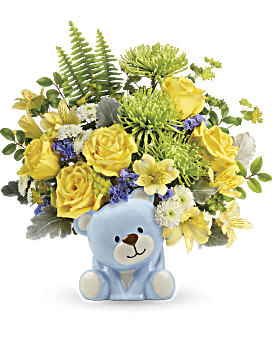 Blue flower teddy bear clearance