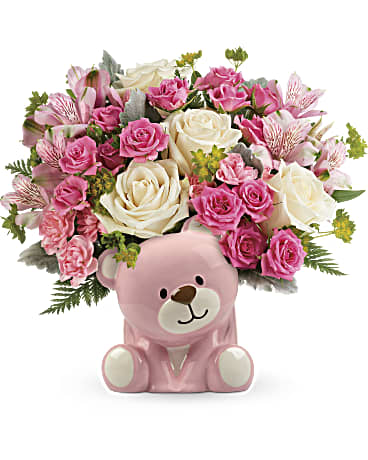 Get Well Beary Soon Teddy Bear With Flowers Glitter Graphic