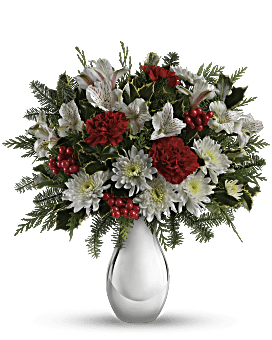 Christmas Flowers , Christmas Flower Delivery Of Lush Holiday Bouquet With Crimson Carnations And White Chrysanthemums. Hand-Delivered Same Day.