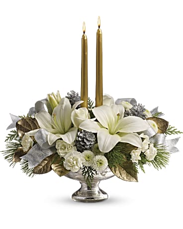 Silver and white 2024 christmas flower arrangements