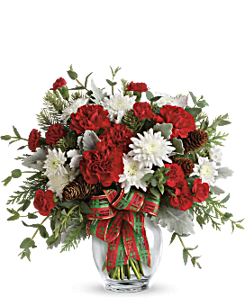 Flowers For Christmas Delivered Same Day In Bold Bouquet Of Holiday Colors. Hand-Delivered Same Day By Teleflora